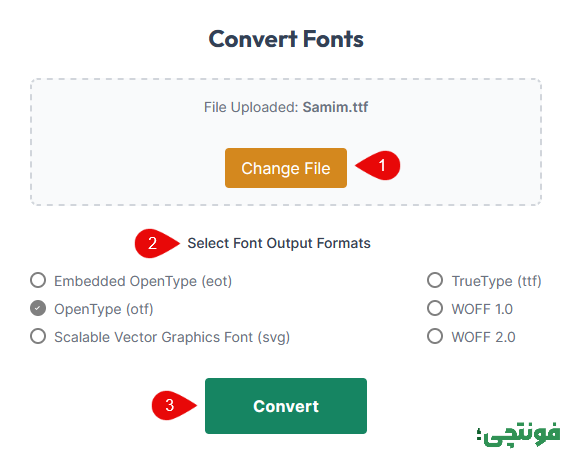 تغییر آنلاین فرمت فونت با FontConverter