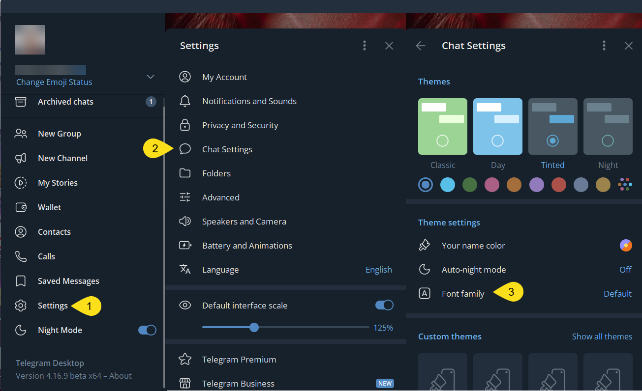 آموزش تغییر فونت تلگرام دسکتاپ