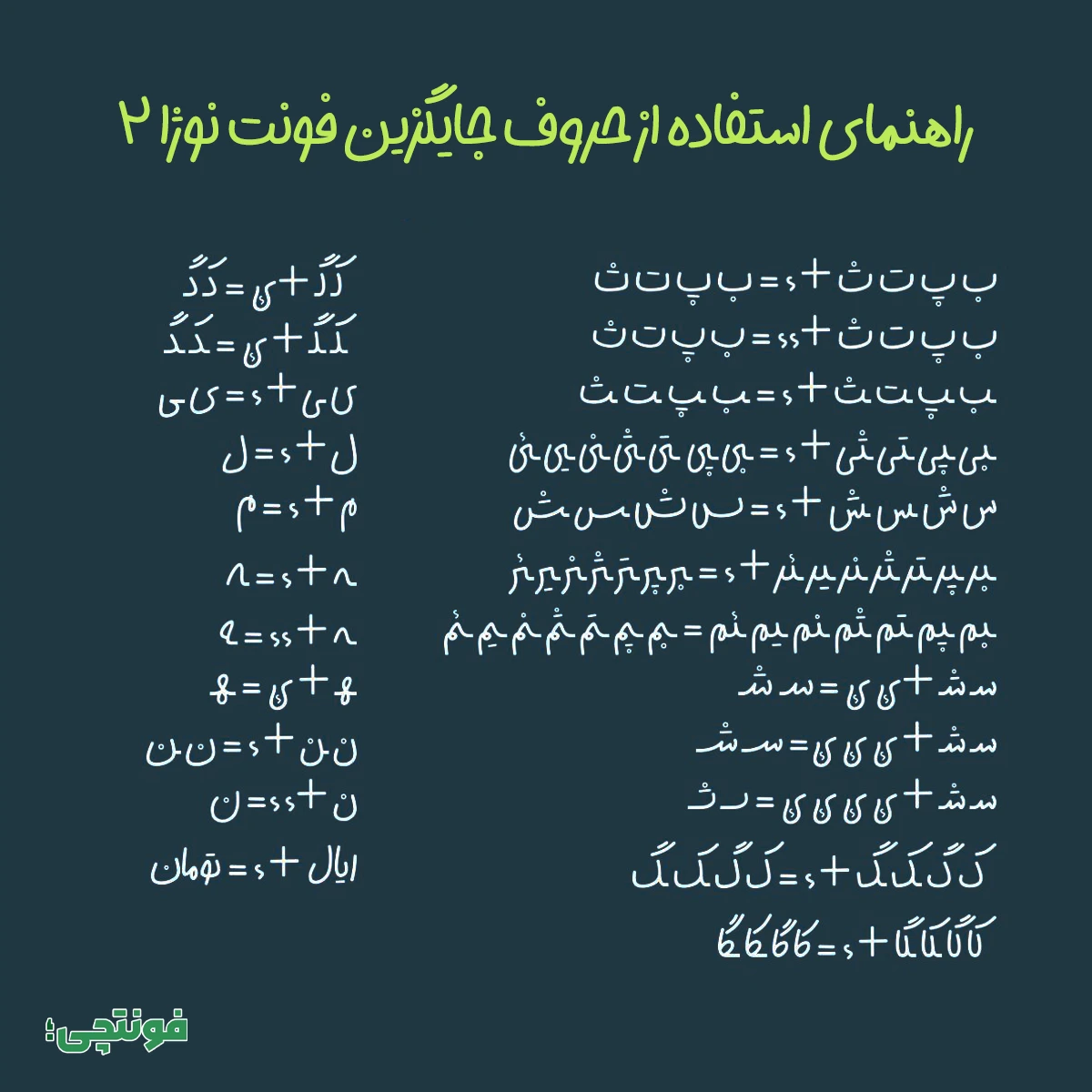 حروف جایگزین فونت نوژا ۲