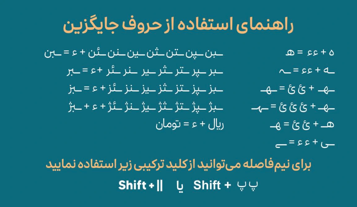 ترکیبات و حروف جایگزین فونت همیشه