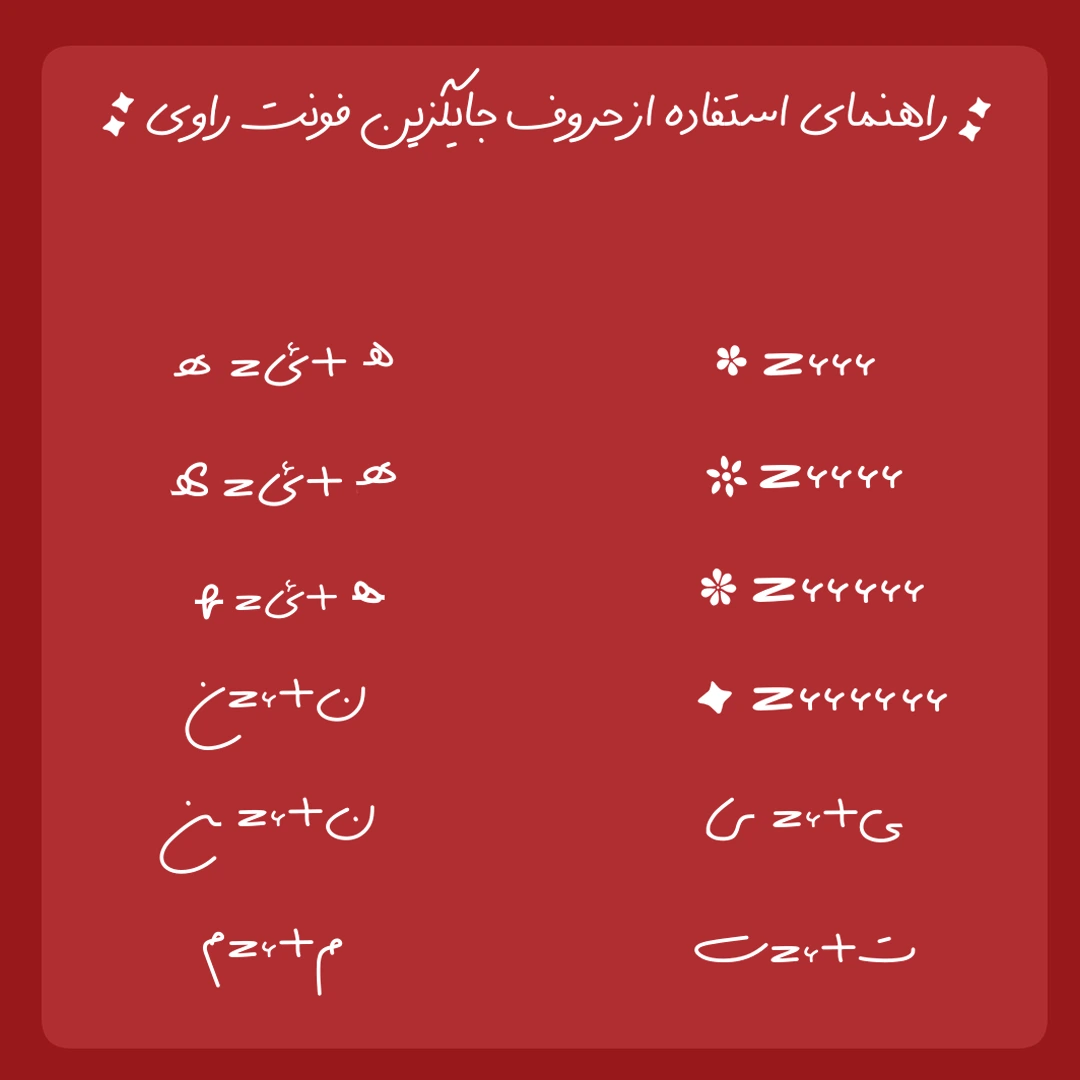 راهنمای استفاده از حروف جایگزین فونت دیجی راوی
